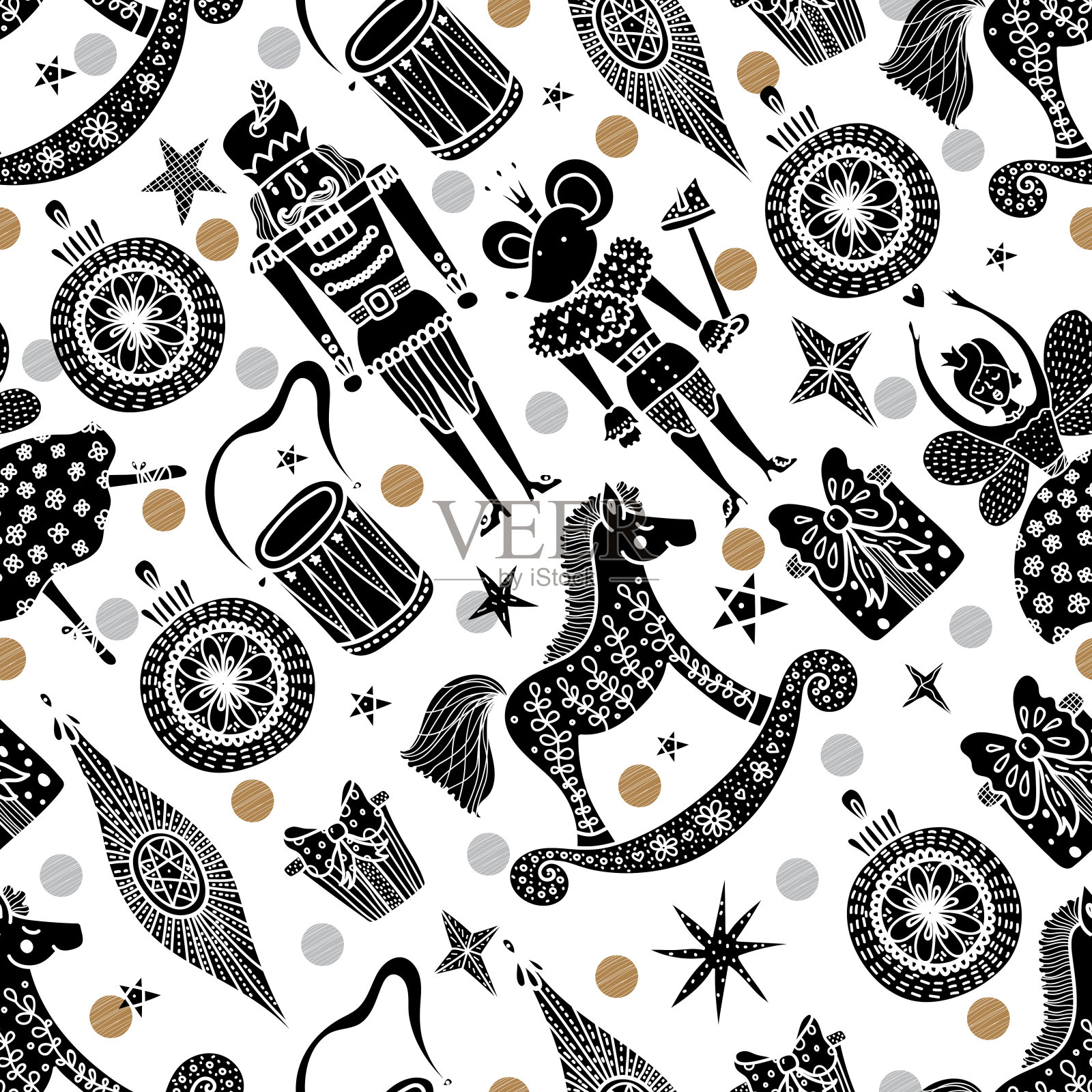 圣诞矢量无缝胡桃夹子图案。插画图片素材