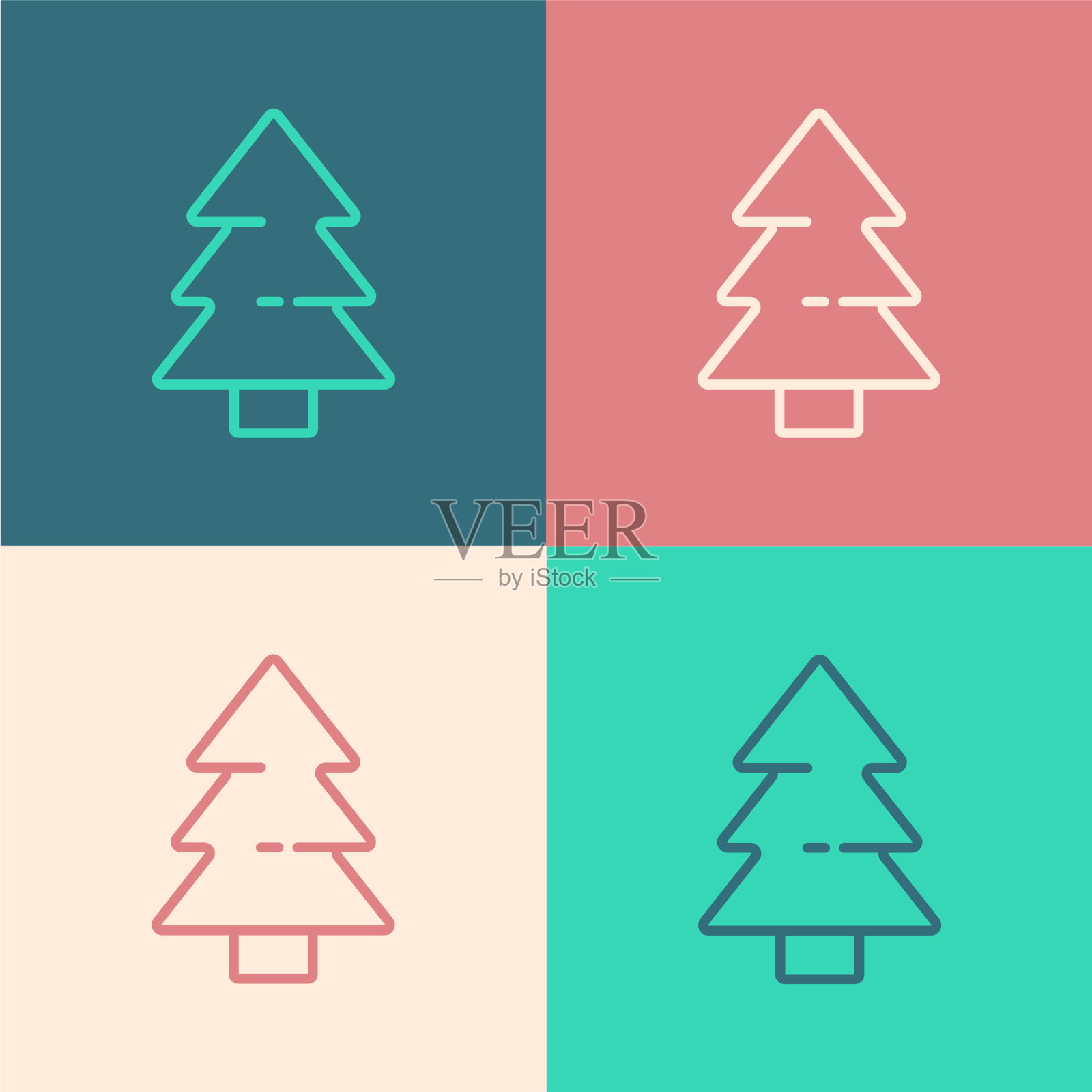 波普艺术线圣诞树图标孤立的颜色图标素材