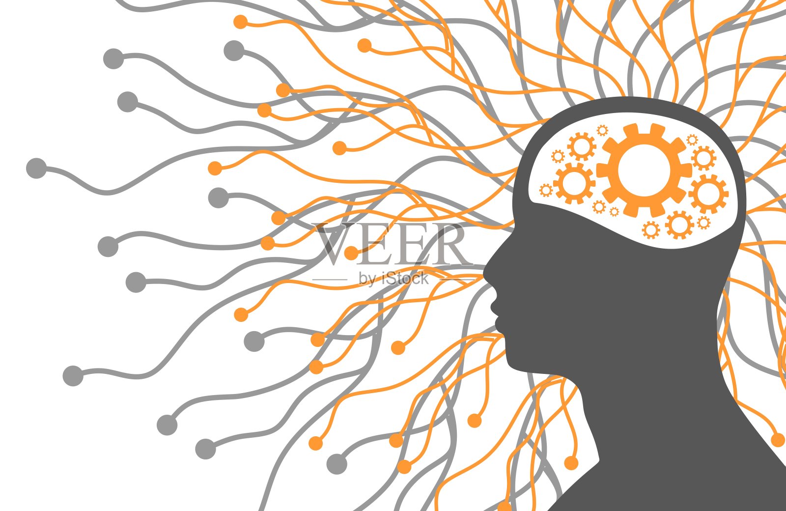 数据科学和通信概念与科学家的头脑插画图片素材