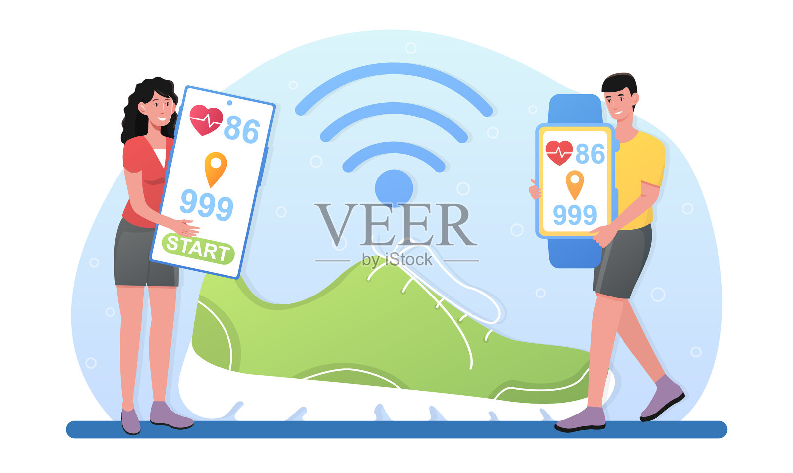 男性和女性角色都使用智能鞋设计元素图片