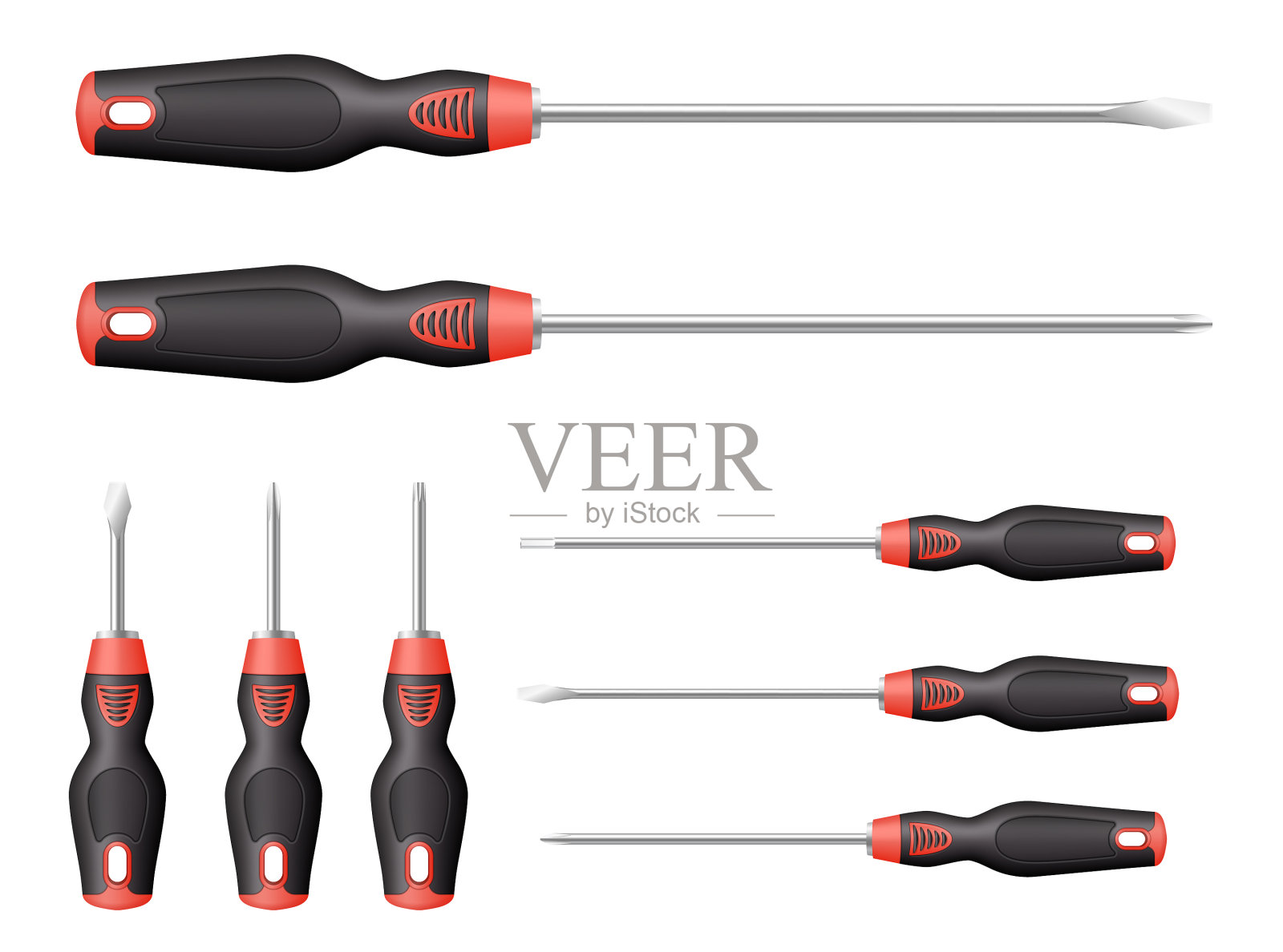 现实的螺丝刀与黑色塑料设置图标素材