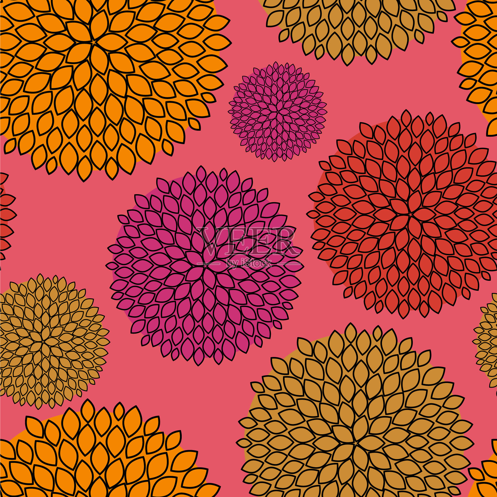 简单的彩色花卉图标无缝模式插画图片素材