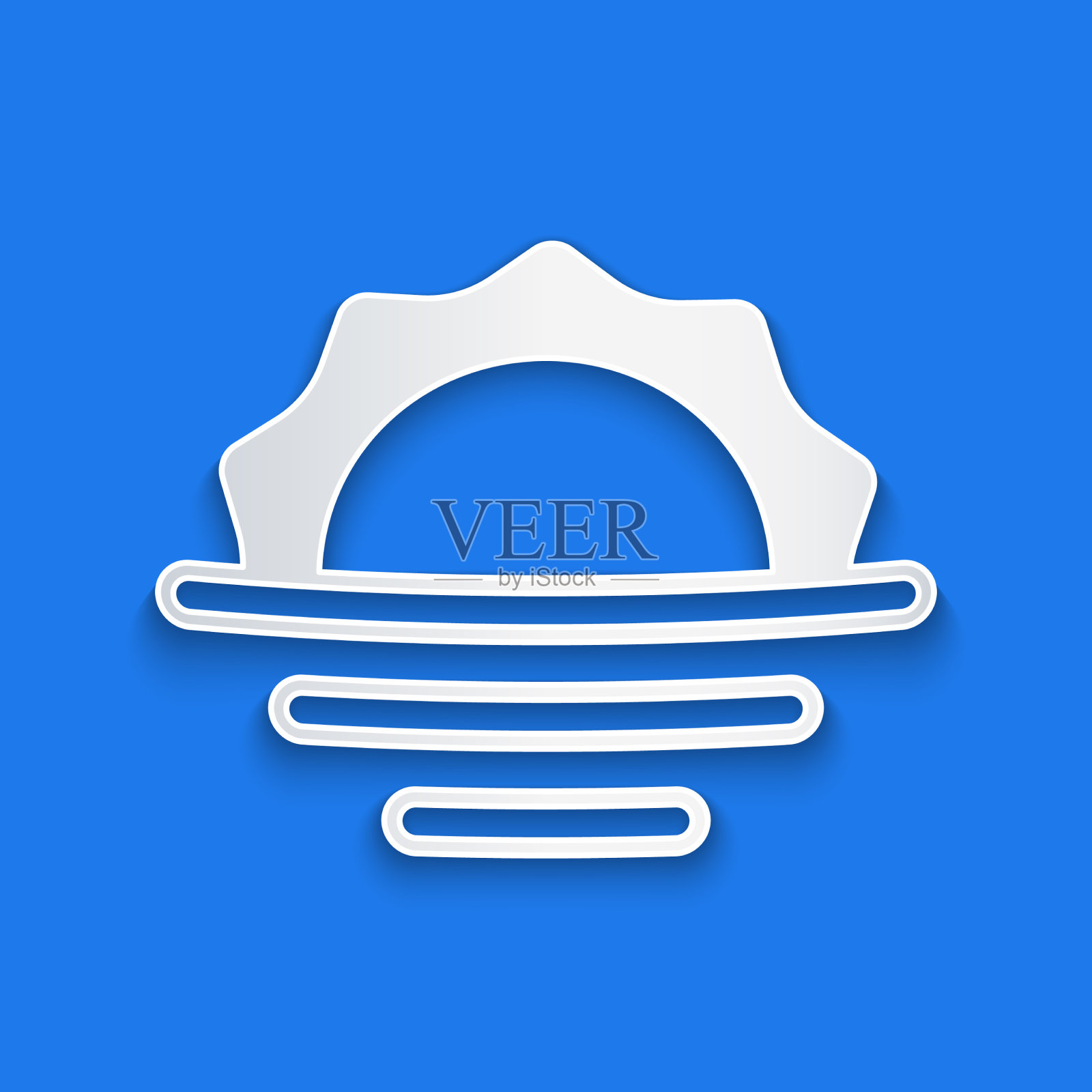 剪纸日出图标孤立在蓝色背景插画图片素材