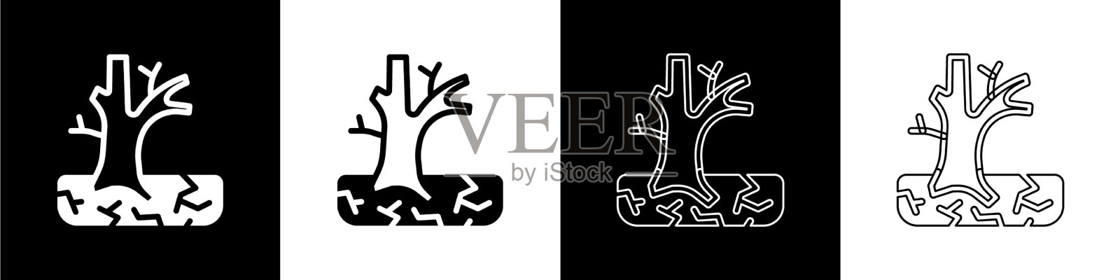 设置枯树图标隔离在黑色和白色设计元素图片