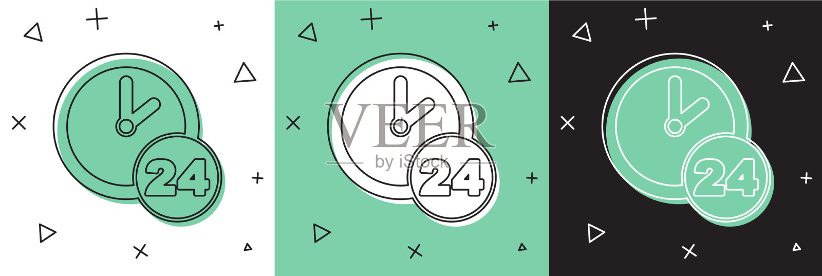 设置时钟24小时图标隔离白色和插画图片素材