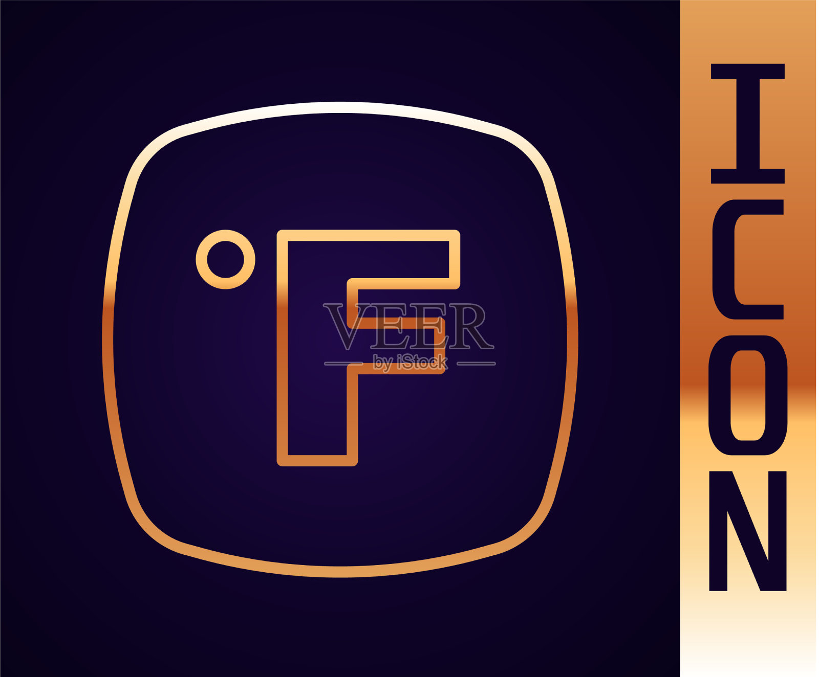 金线华氏图标孤立在黑色插画图片素材