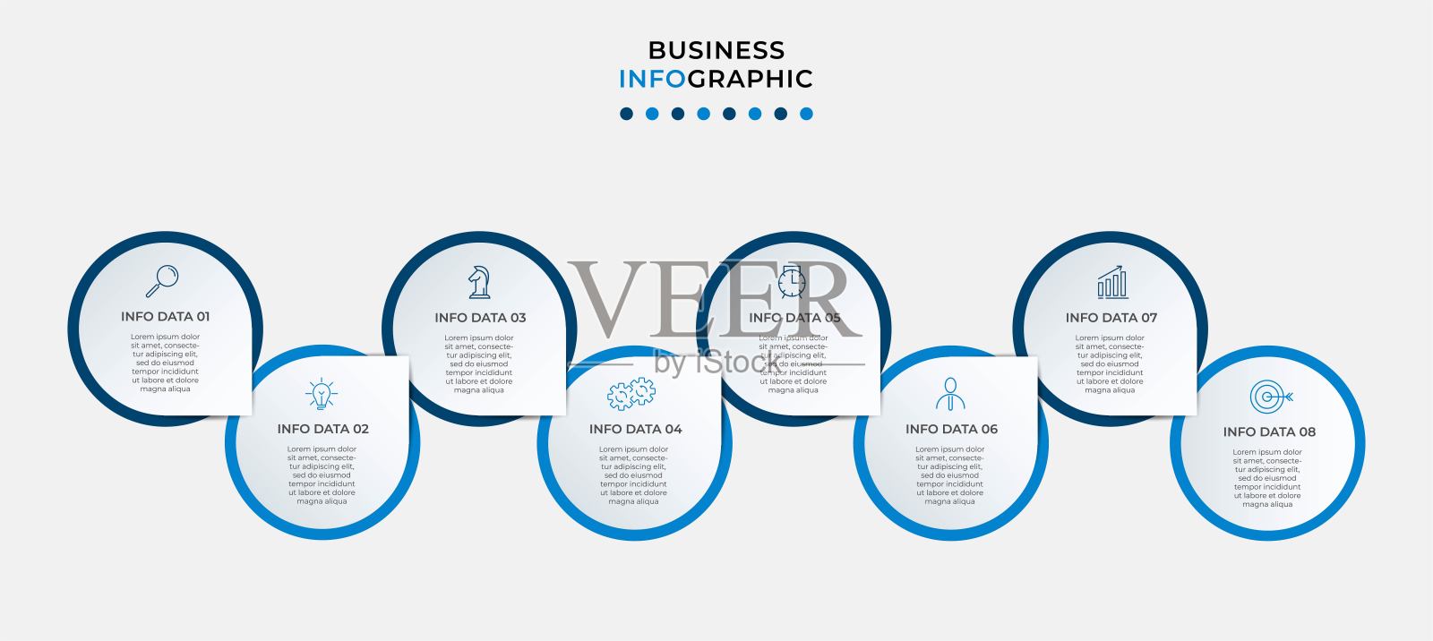 带有图标和8个选项或步骤的矢量信息图形设计说明业务模板。可用于流程图,演示文稿,工作流布局,横幅,流程图,信息图插画图片素材