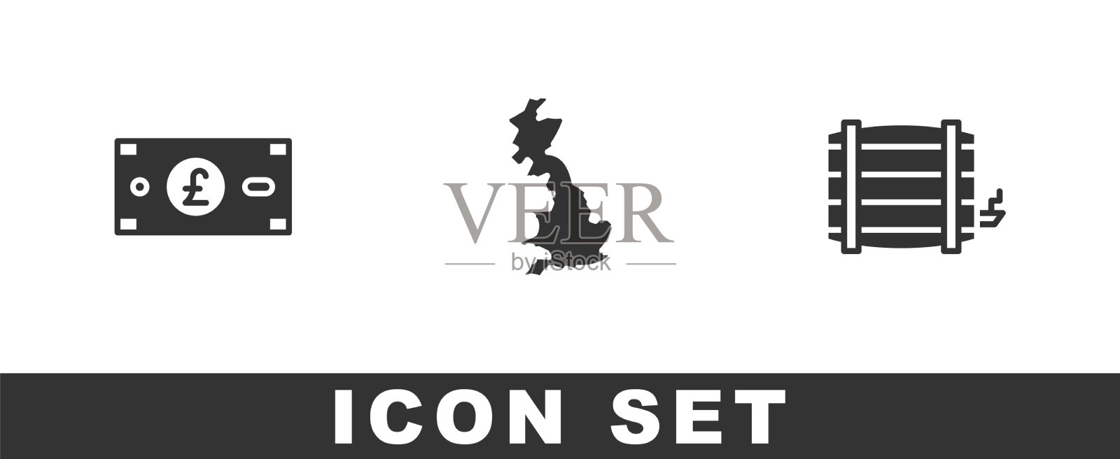 设置英镑、英国地图和木头图标素材