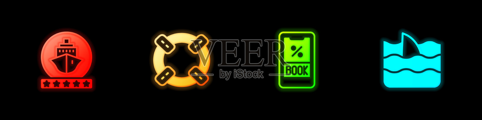 订游艇救生圈票和鱼翅图标素材