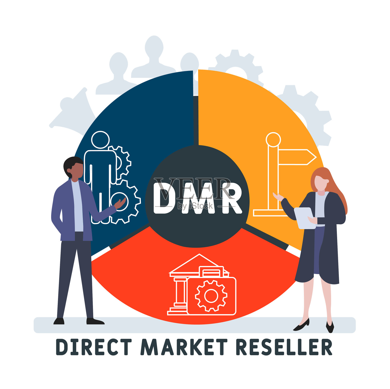 扁平化设计以人为本。DMR -直接市场转售商的缩写。插画图片素材