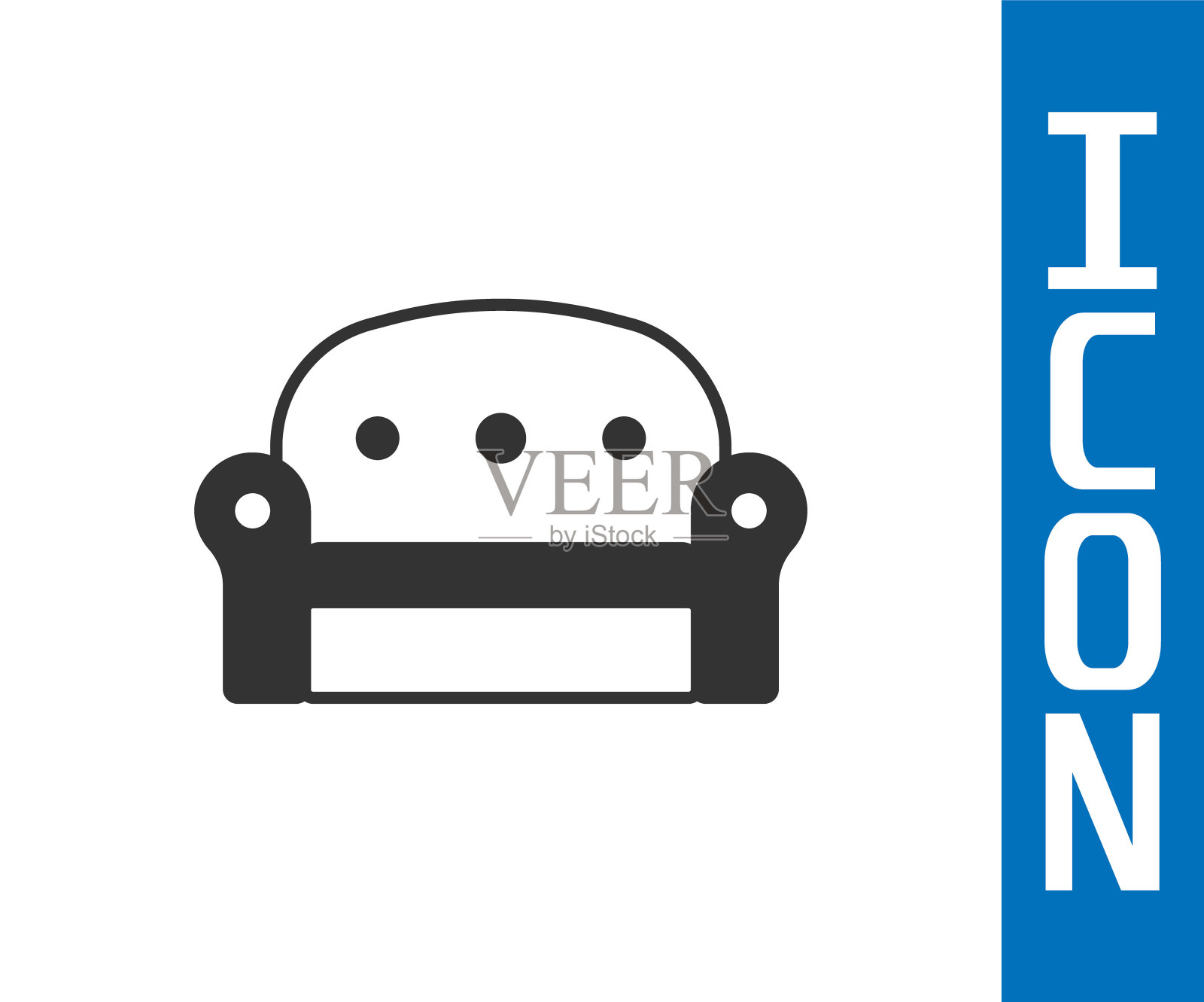 灰色沙发图标孤立在白色背景。向量插画图片素材