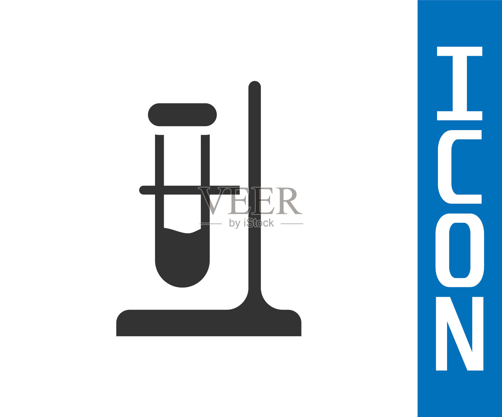 灰色玻璃试管烧瓶上的图标隔离在白色背景上。实验室设备。向量插画图片素材