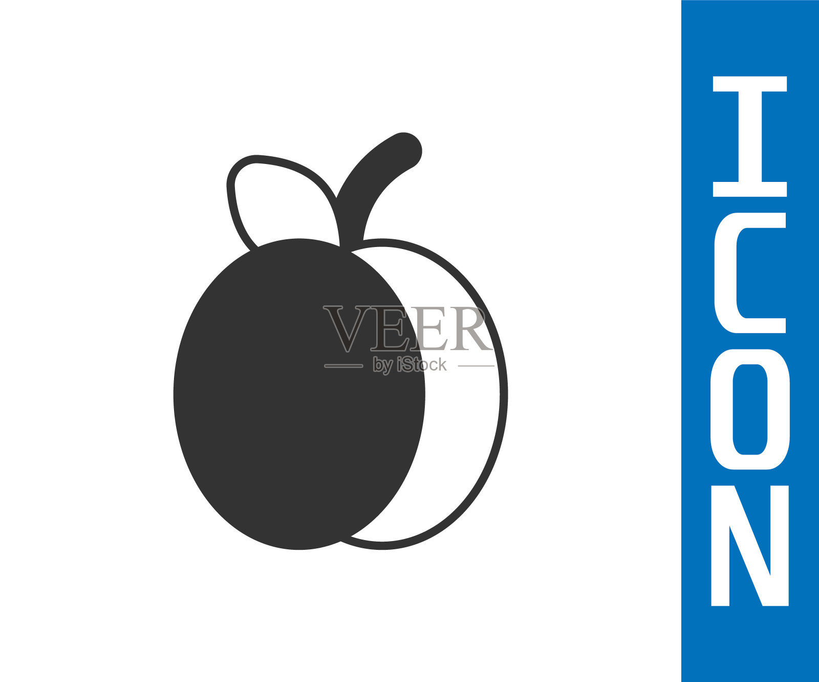 灰色李子水果图标孤立在白色背景。向量插画图片素材