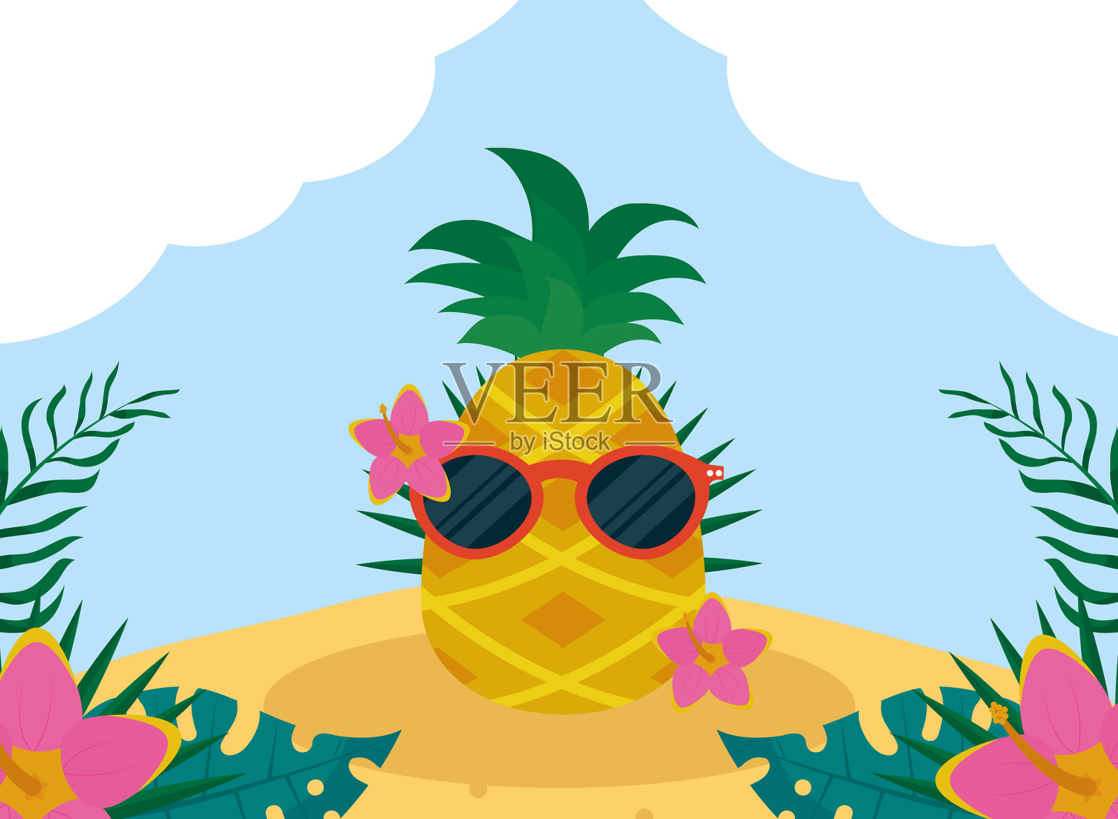 菠萝戴眼镜插画图片素材