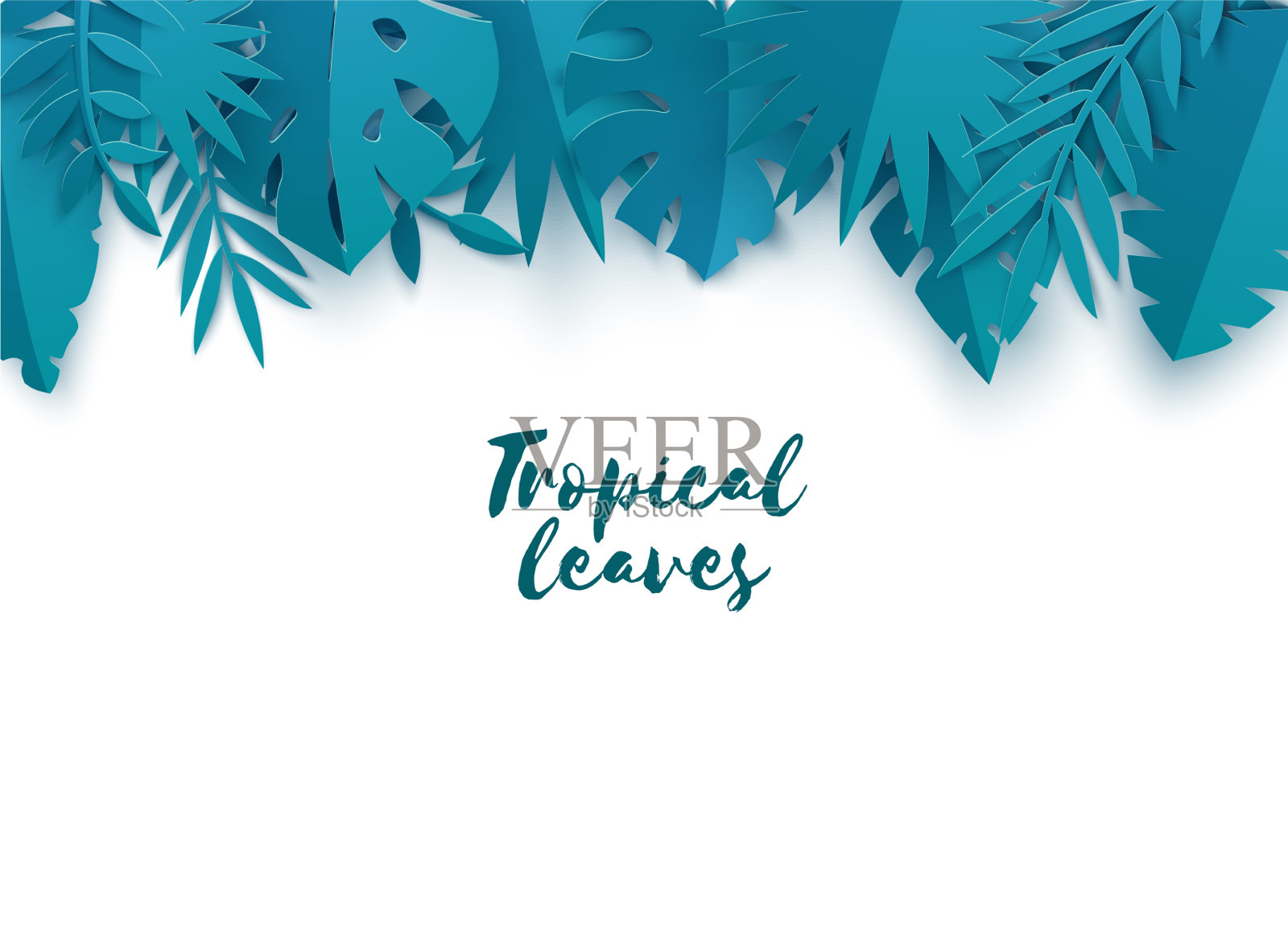 边夏的热带树叶被剪纸插画图片素材