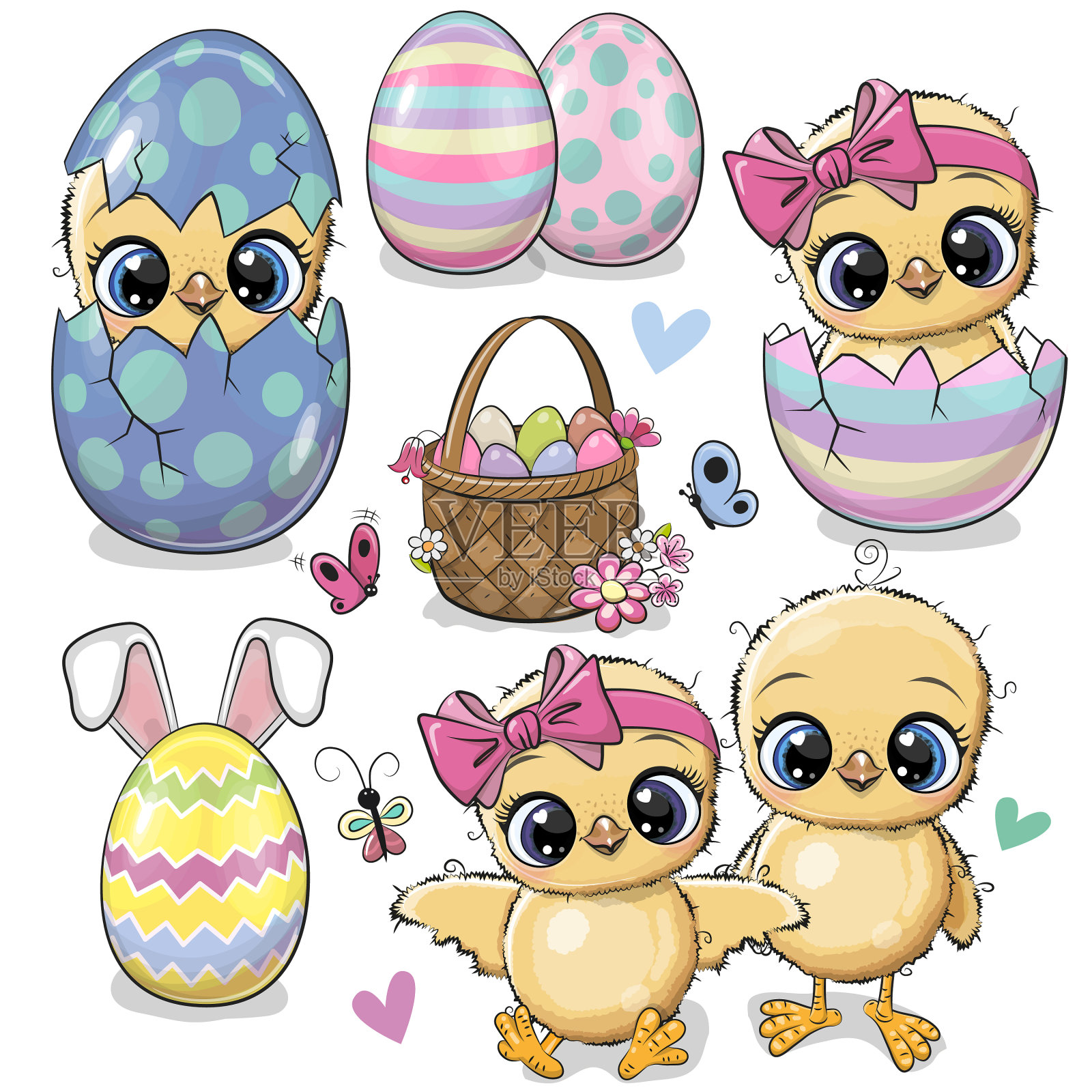 集鸡蛋和可爱的卡通鸡设计元素图片