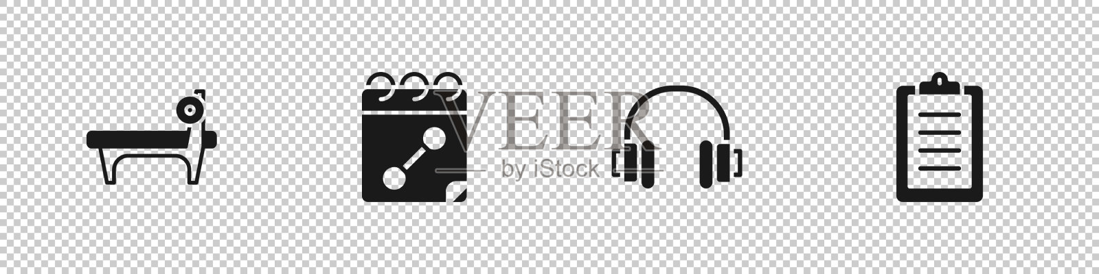 设置长椅与杠铃日历健身图标素材