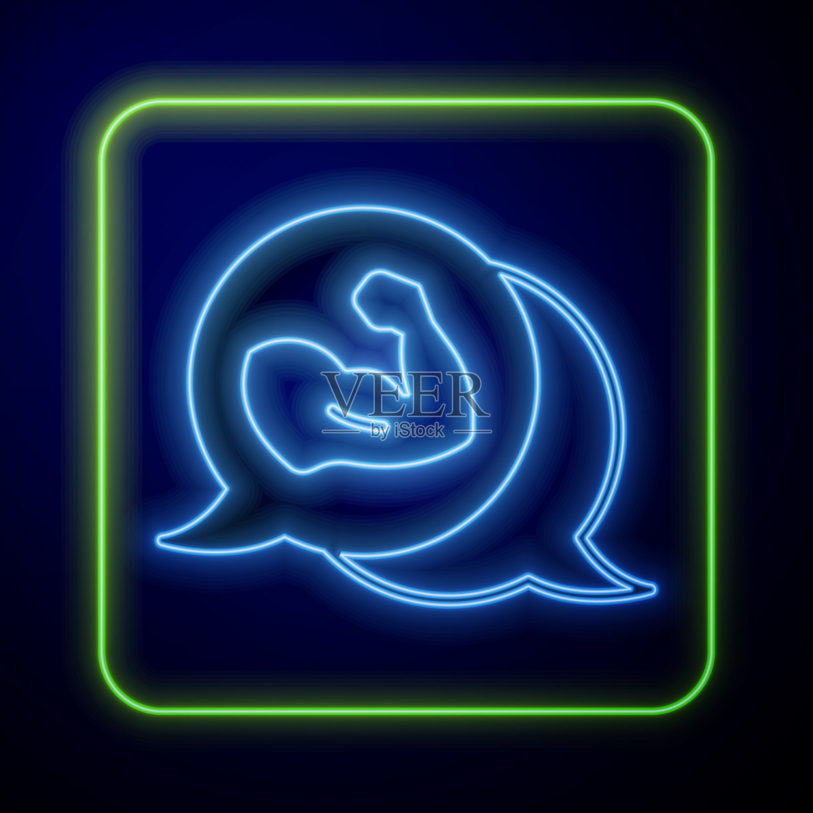 发光的霓虹灯健美者展示他的肌肉图标插画图片素材