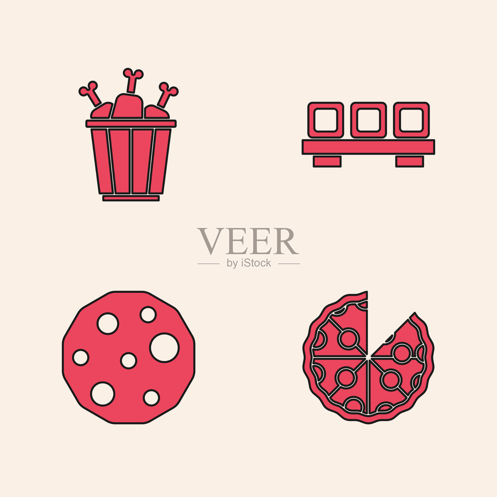 把披萨鸡腿放在寿司包装盒里图标素材