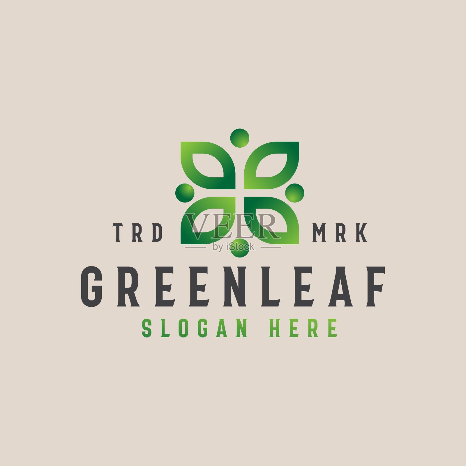 绿叶标志模板与绿色渐变颜色插画图片素材