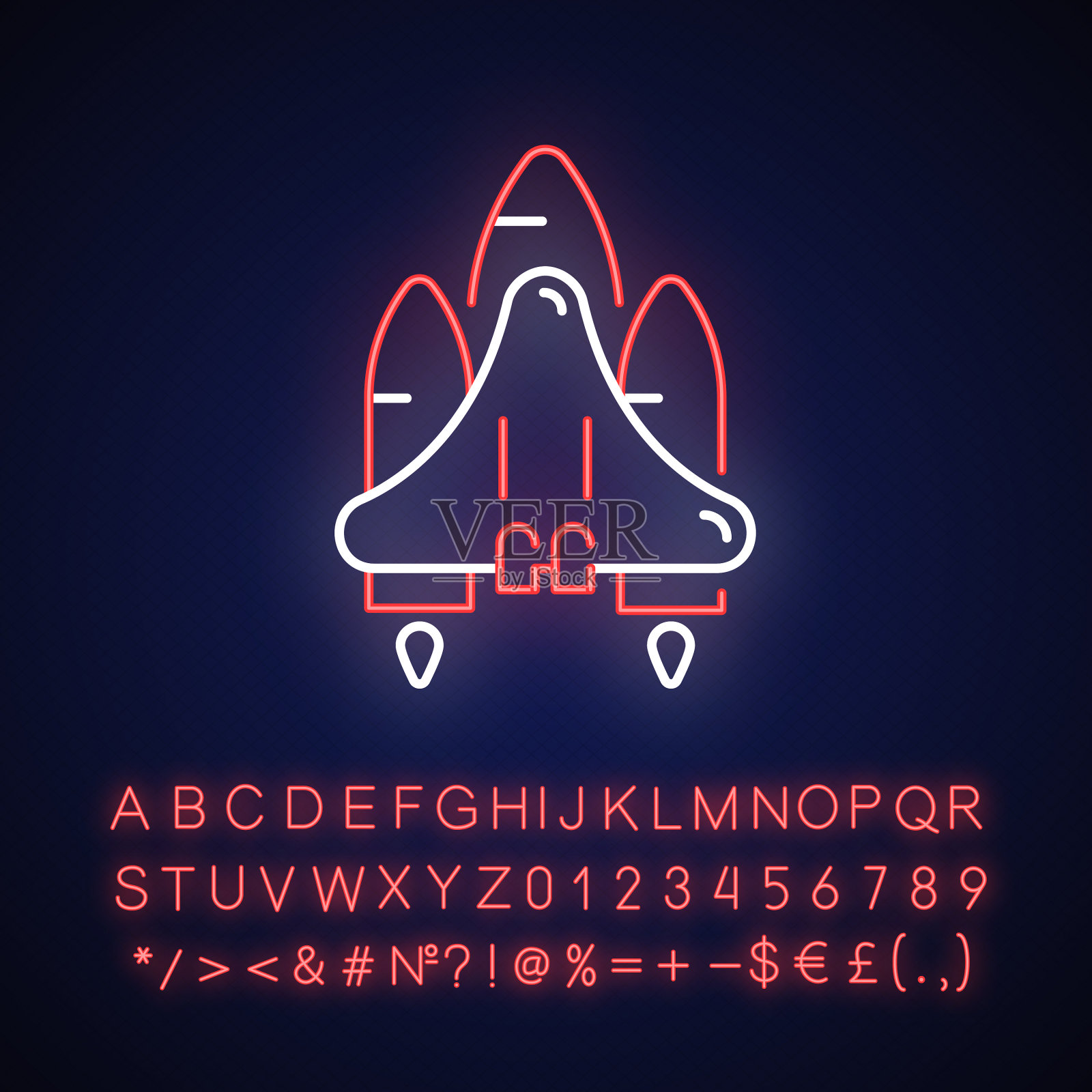 航天飞机霓虹灯图标插画图片素材