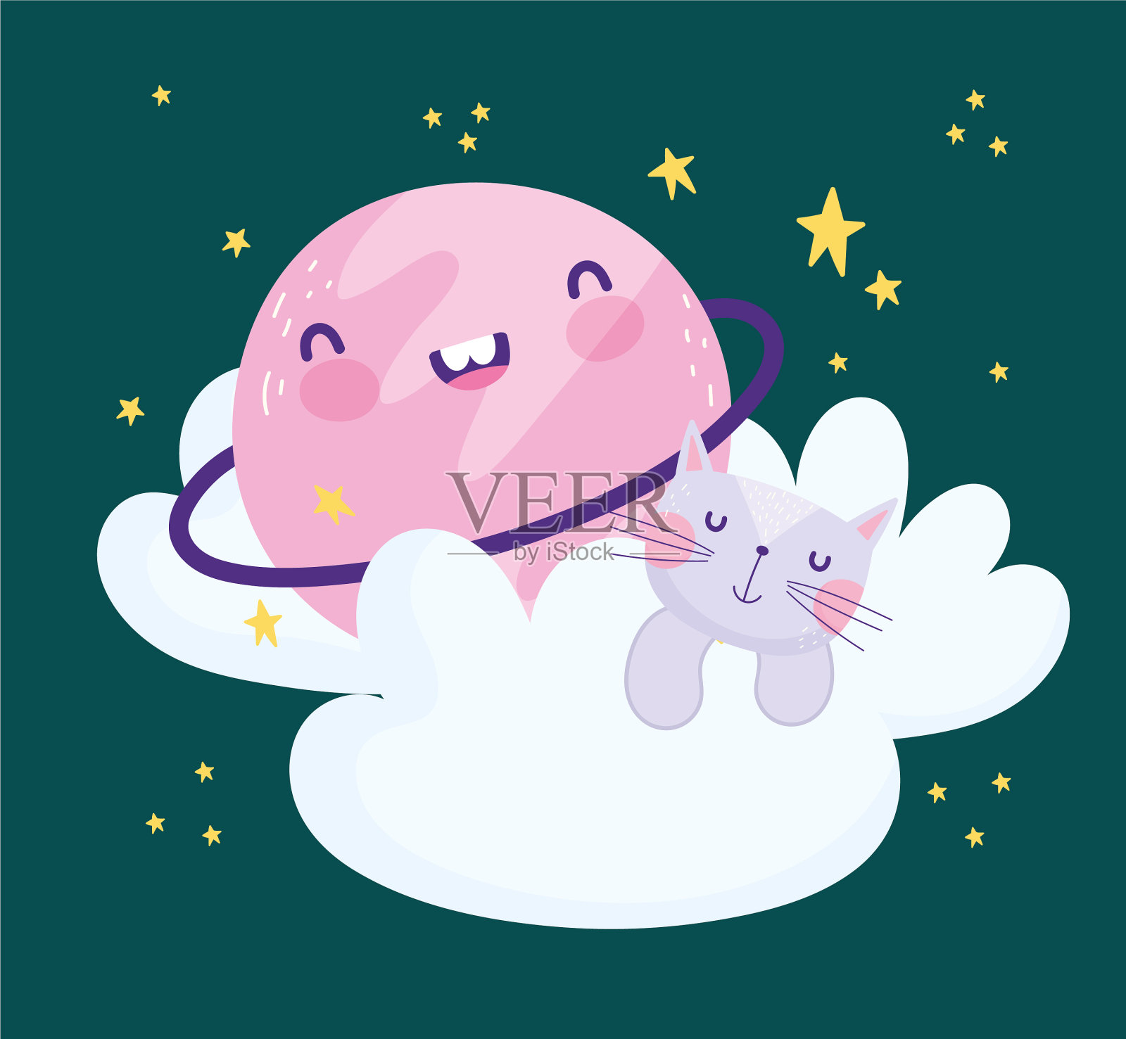 可爱的猫星球卡通插画图片素材
