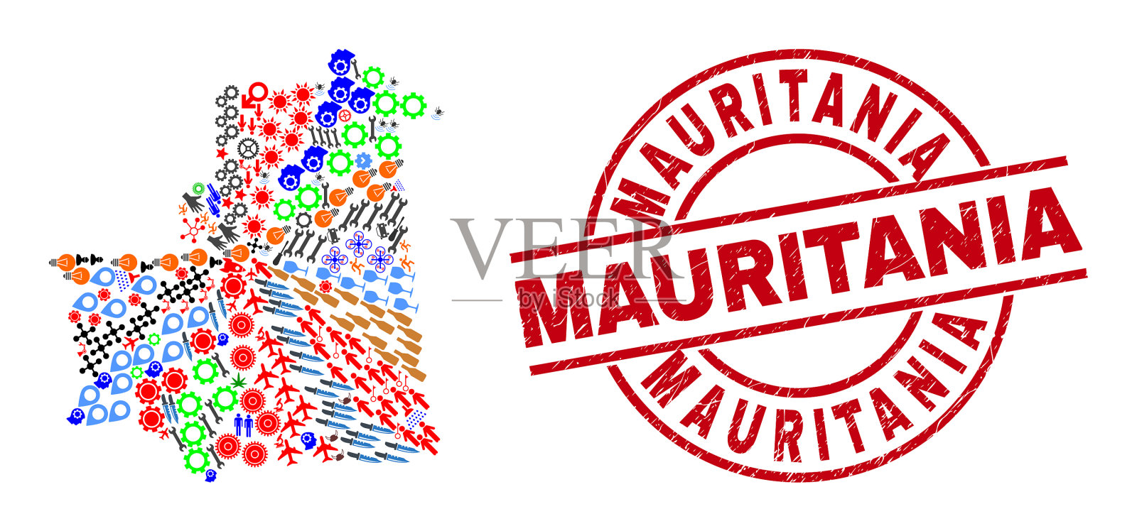 毛里塔尼亚遇险水印和毛里塔尼亚地图插画图片素材