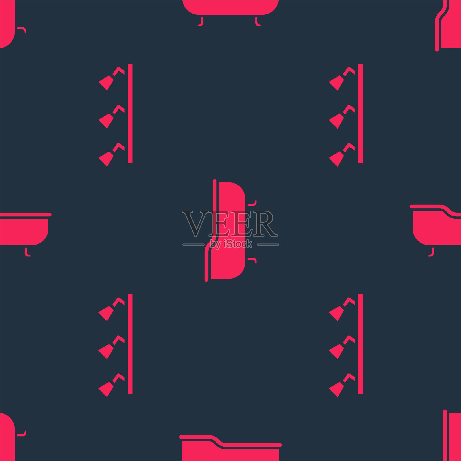 设置led轨道灯和灯和浴缸图标素材