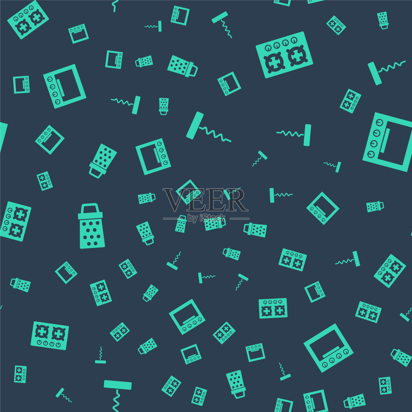 打开葡萄酒开瓶器、煤气炉刨丝器和烤箱图标素材