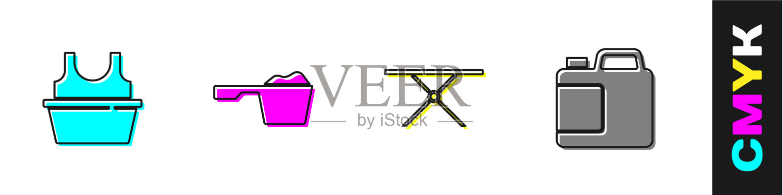 把洗碗盆和熨衬衫粉放在一起图标素材