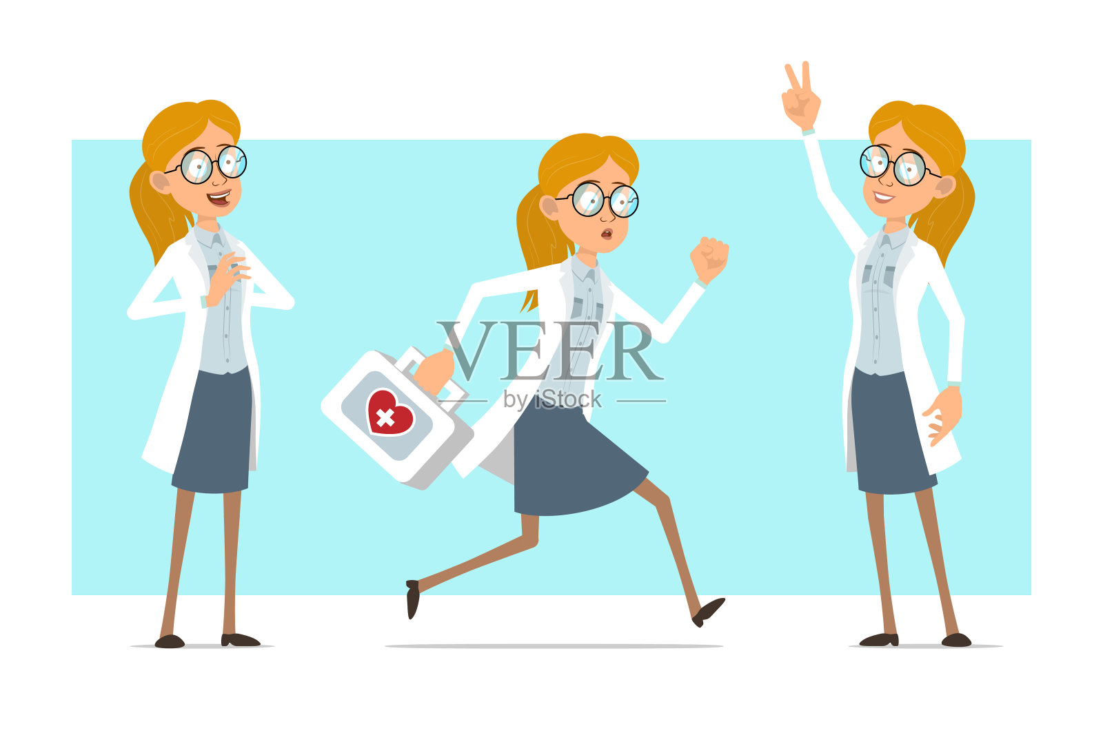 卡通扁平有趣的医生女人字符集照片摄影图片