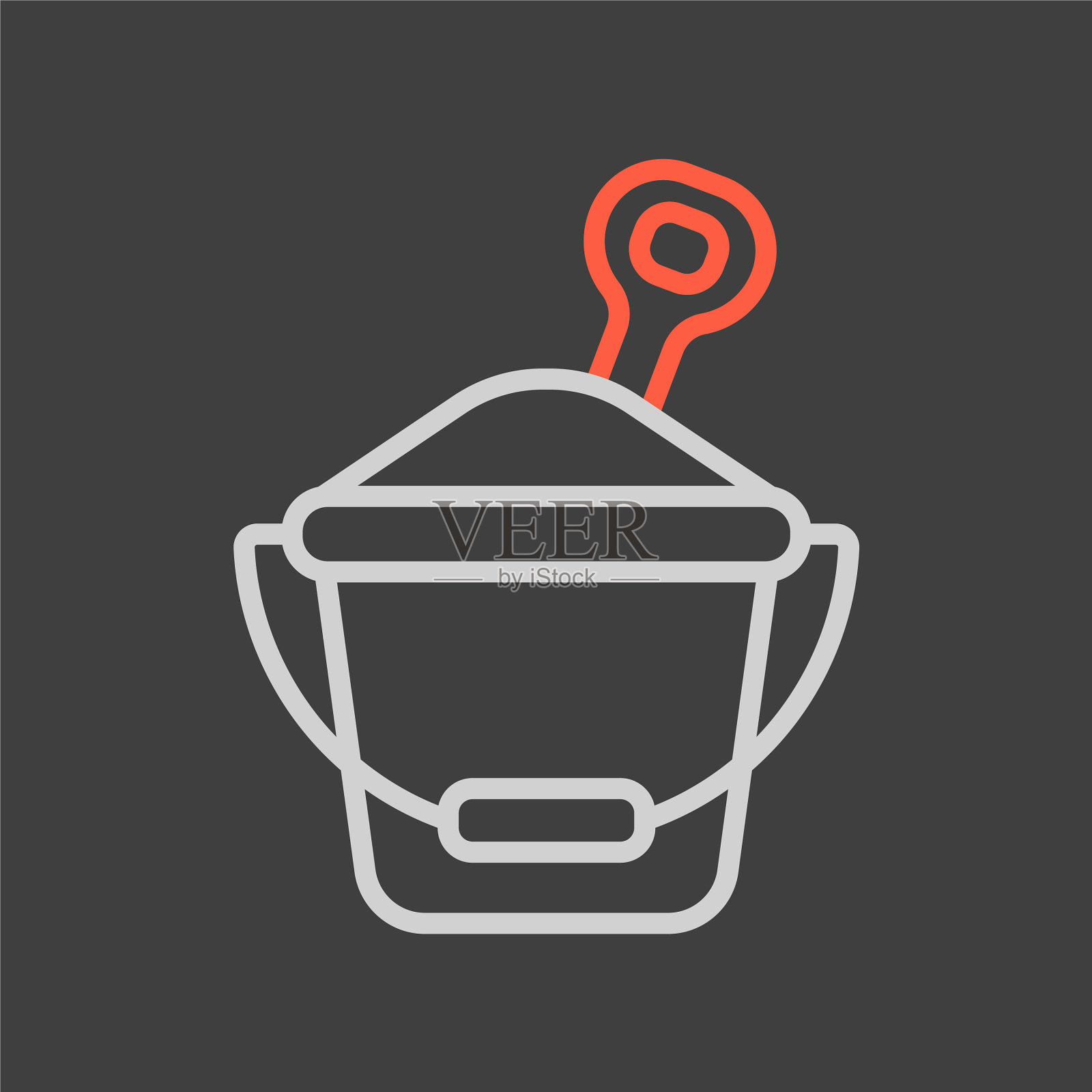 沙桶和铲子图标在黑暗的背景图标素材