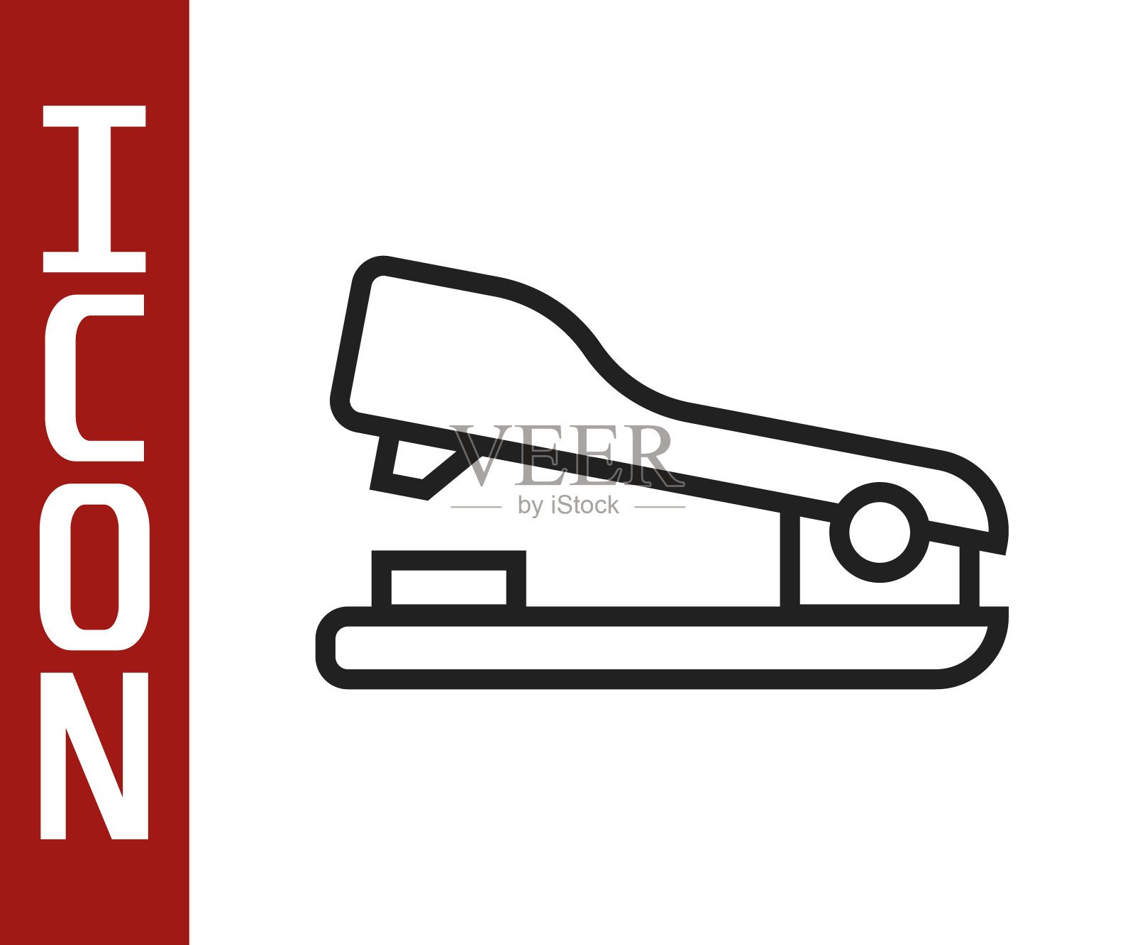 黑线办公室订书机图标隔离在白色背景。订书机,订书机,纸张,硬纸板,办公设备。向量插画图片素材