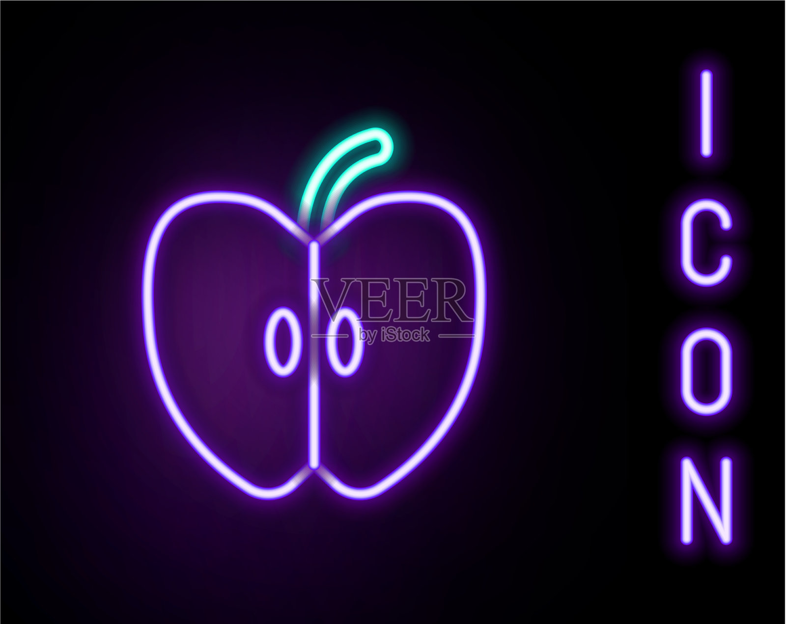 发光的霓虹灯线苹果图标孤立在黑色插画图片素材