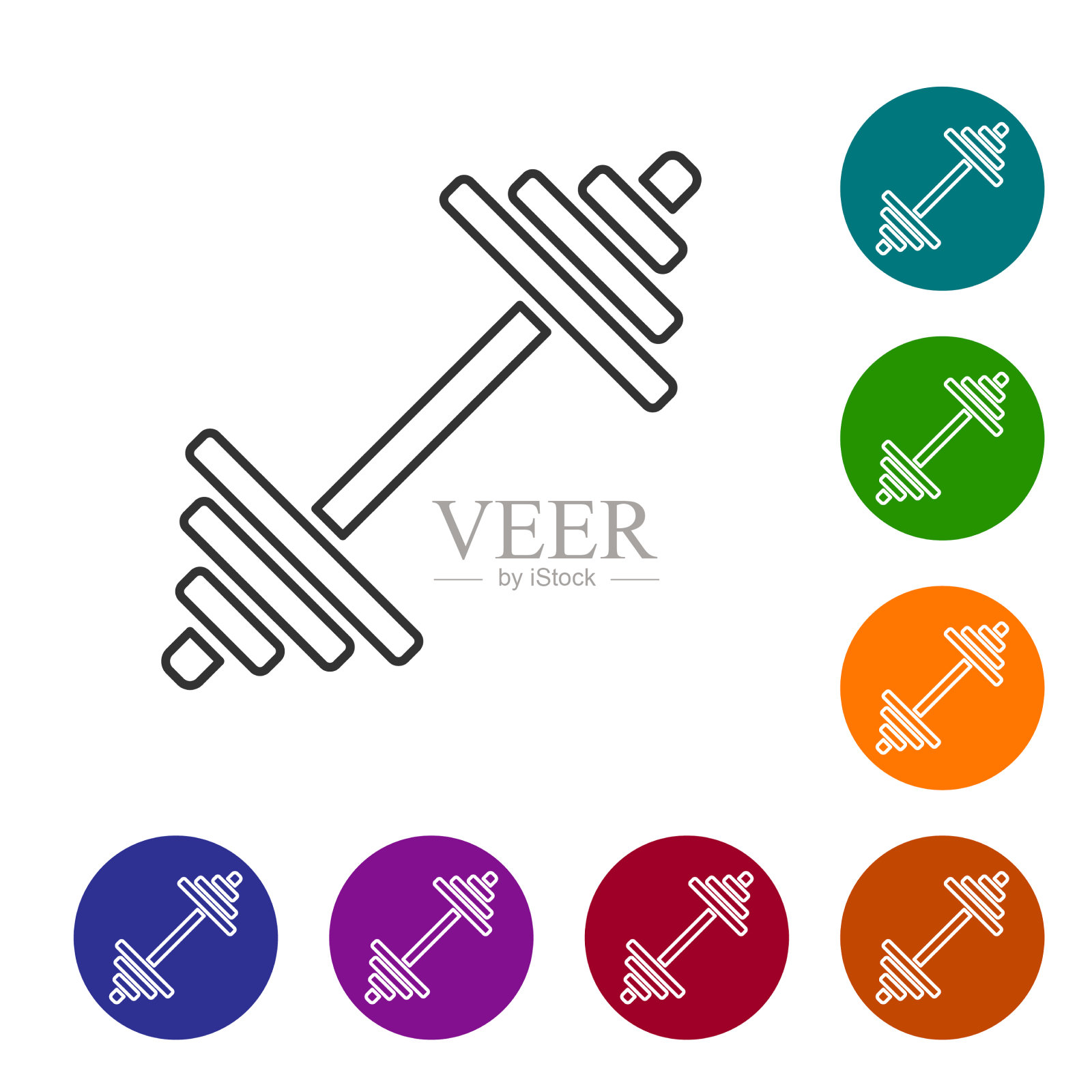 黑线哑铃图标孤立在白色上图标素材
