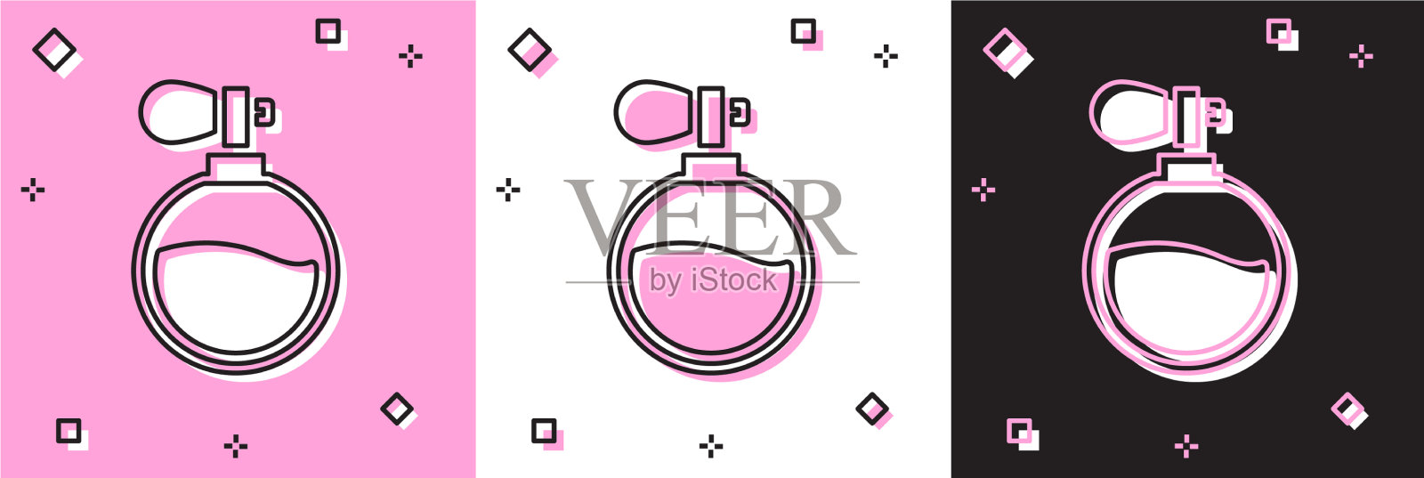 设置香水图标隔离在粉红色和白色黑色插画图片素材