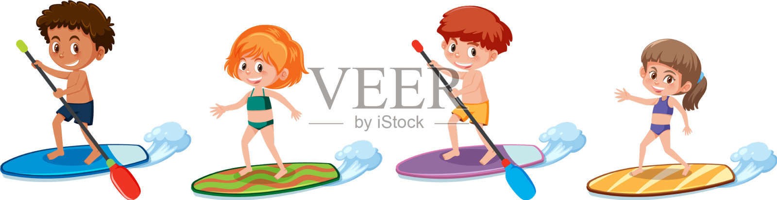 设置不同的孩子卡通人物在夏天图标素材