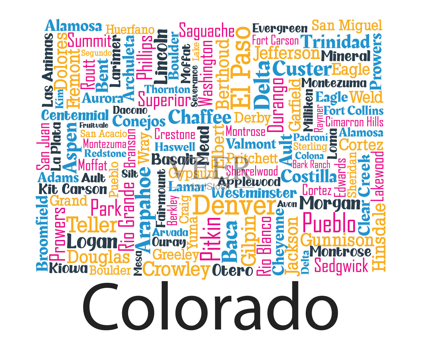 字云艺术地图设计州科罗拉多州插画图片素材