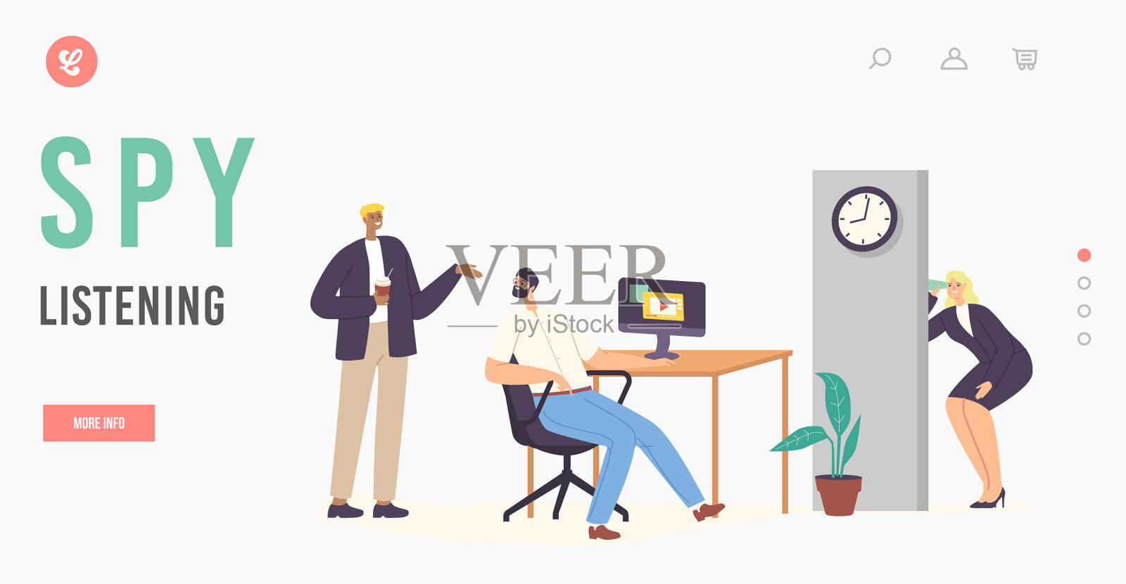 女间谍在墙边偷听插画图片素材