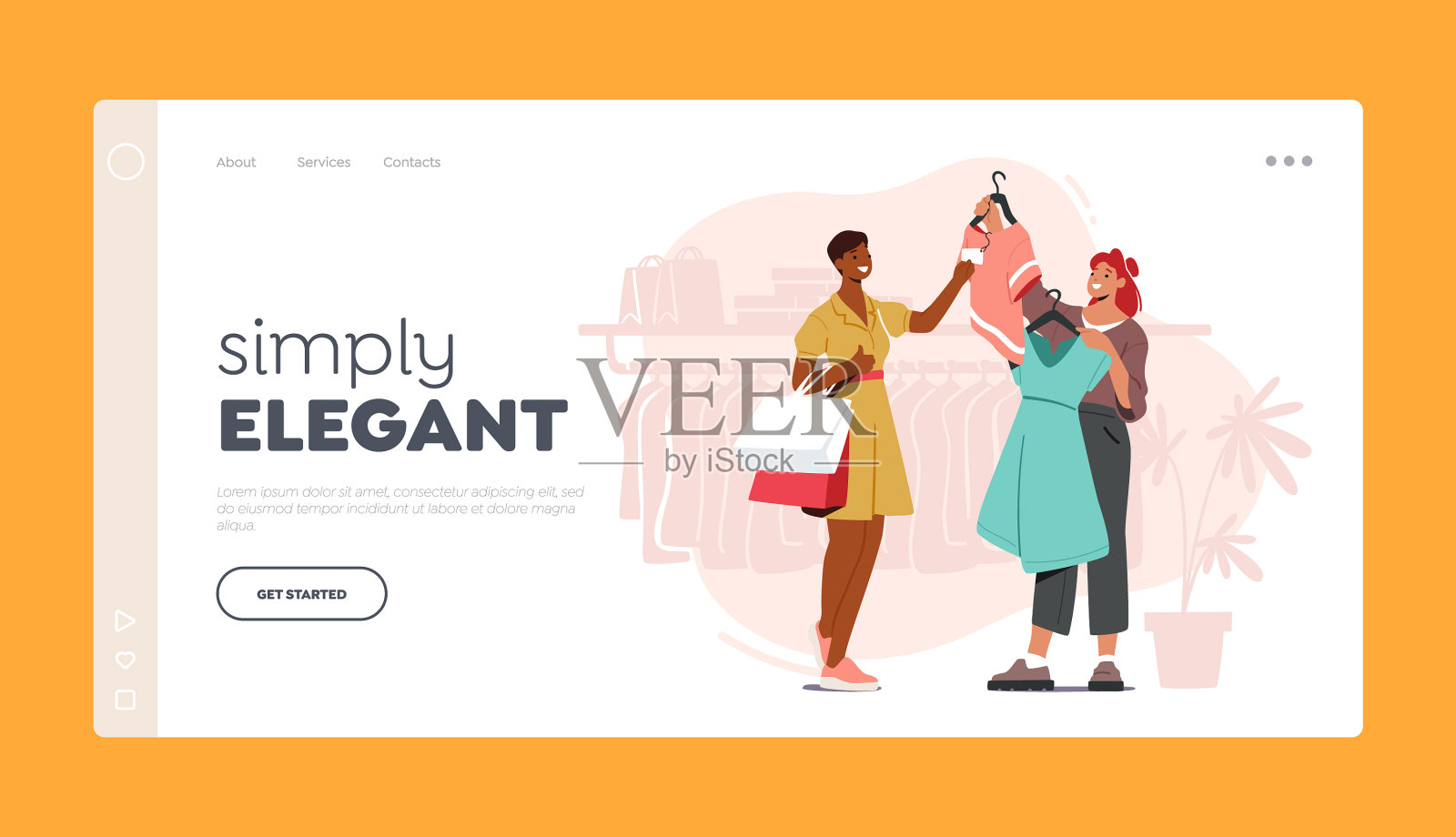 年轻女子在商店里挑选时髦的衣服插画图片素材