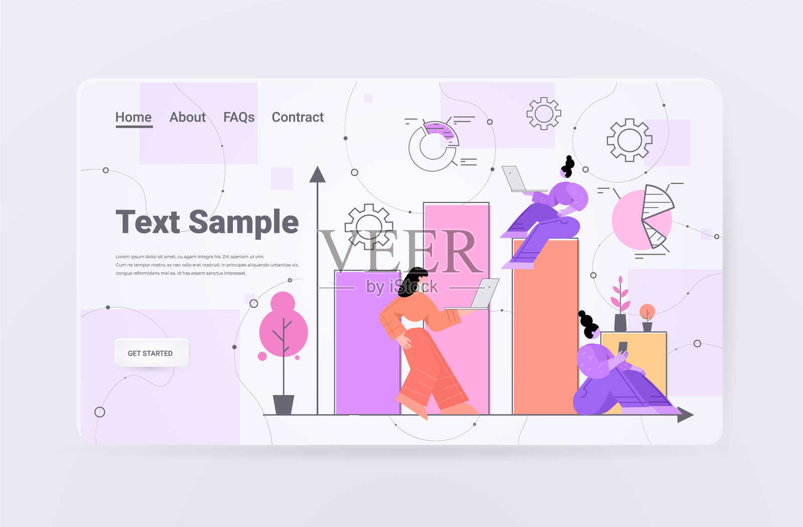 商业女性分析图表和图表数据插画图片素材