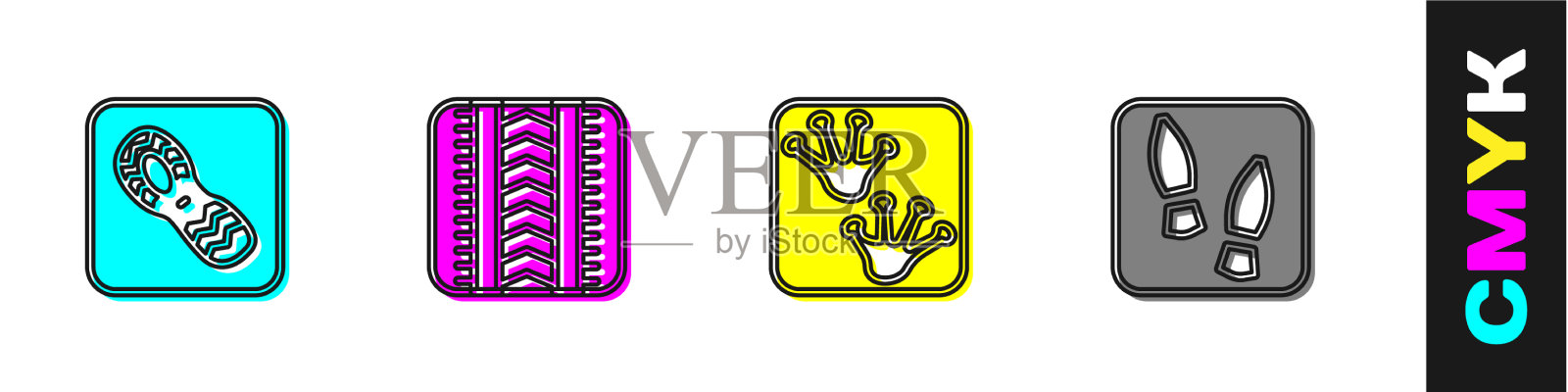 设置人的脚印,鞋的轮胎印,青蛙的爪子图标素材