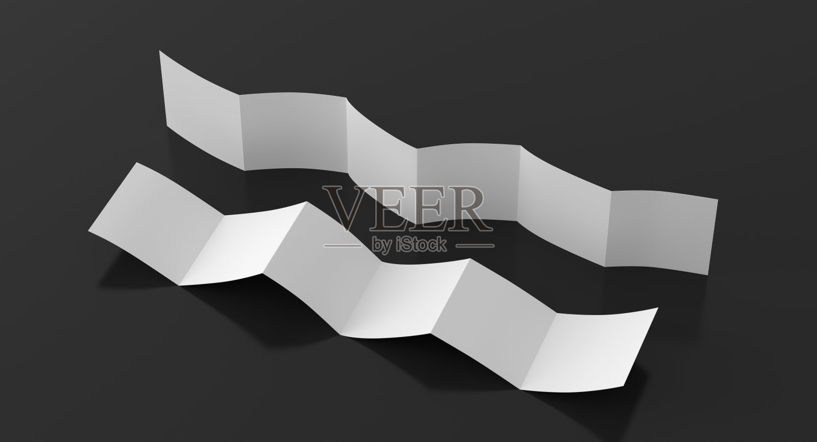 方页之字形或手风琴折叠的小册子。六格,十二页空白传单。在黑色背景上模拟演示文稿设计。前后展开。照片摄影图片