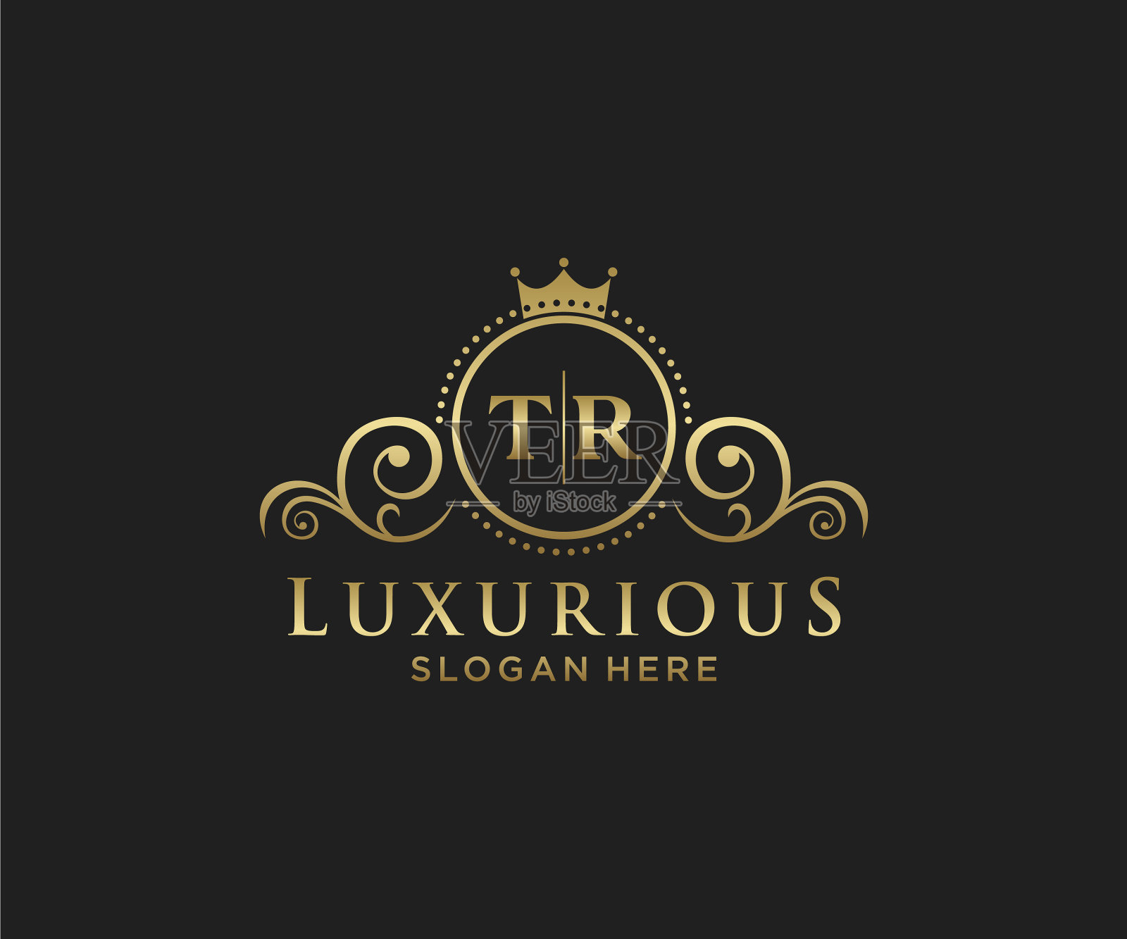 最初的tr字母皇家奢侈标志模板中插画图片素材