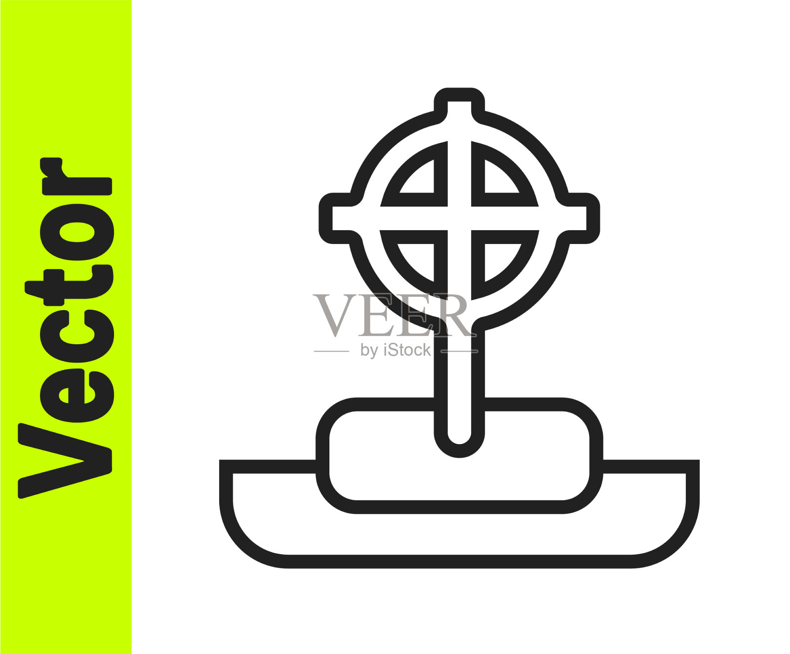 黑色线墓碑与十字图标孤立上插画图片素材