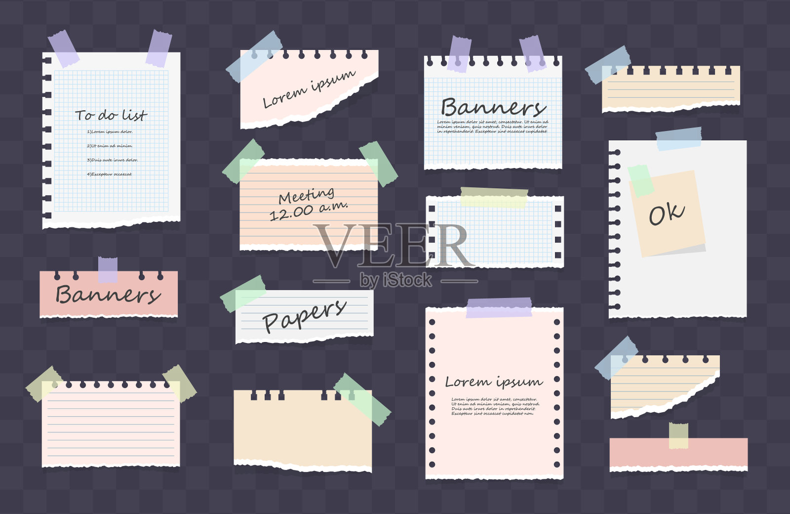 便签纸,记事本,备忘录。插画图片素材