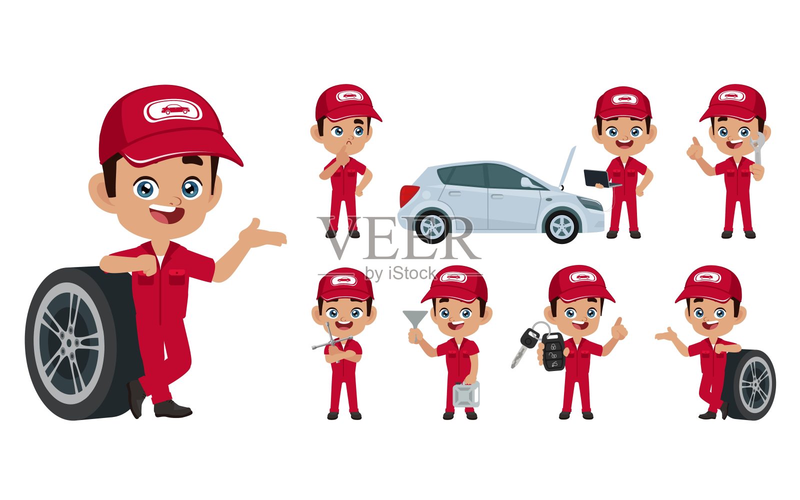 一组不同姿势的技术人员插画图片素材