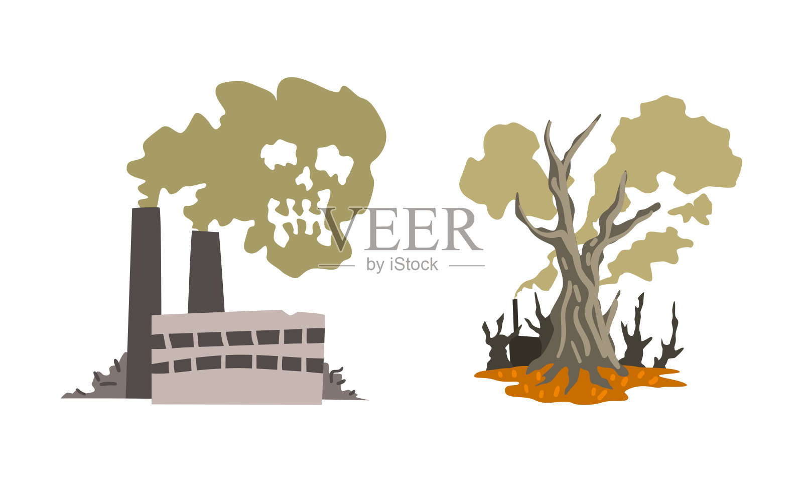 空气污染设置,环境污染的工业废物卡通矢量插图插画图片素材