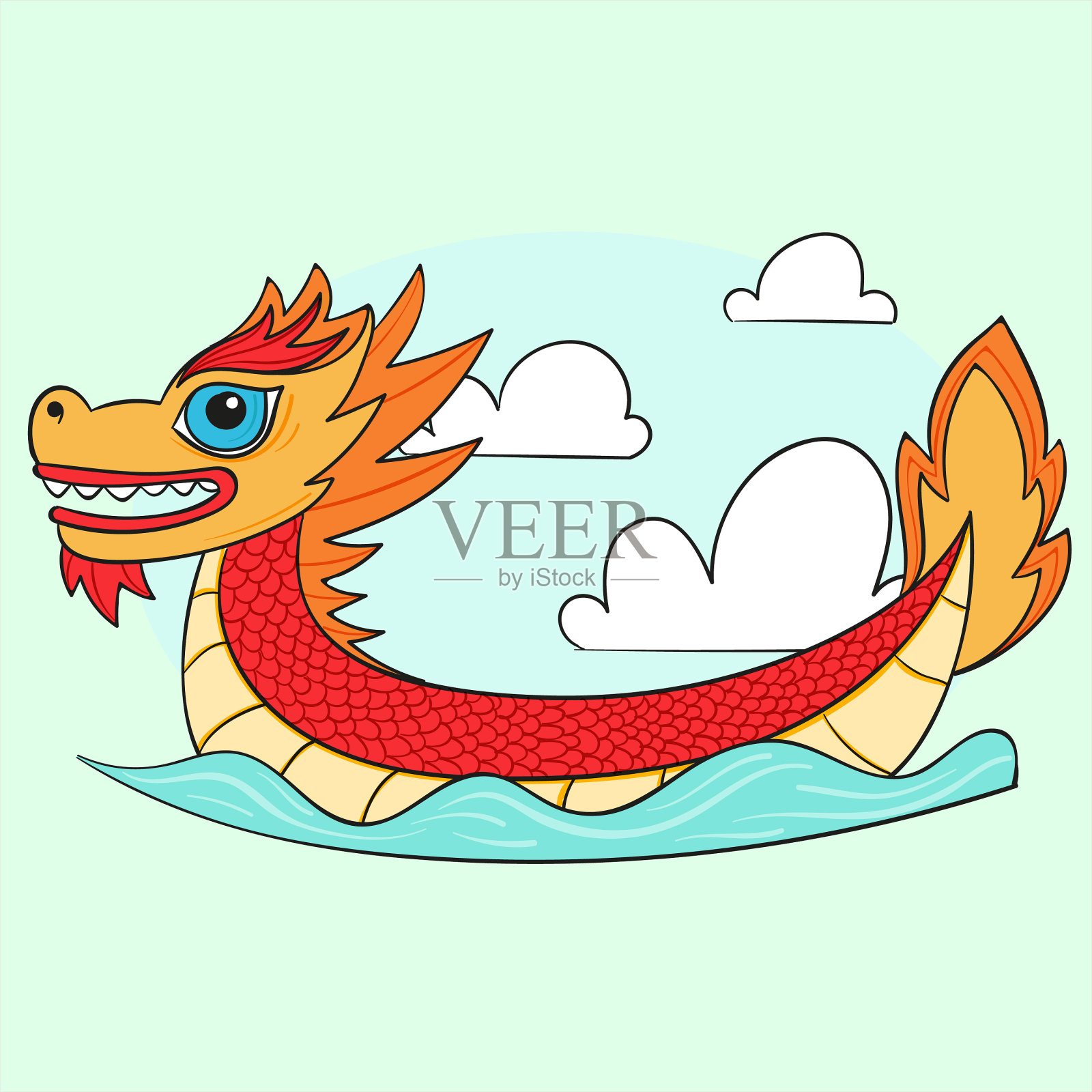 手划龙舟插画图片素材