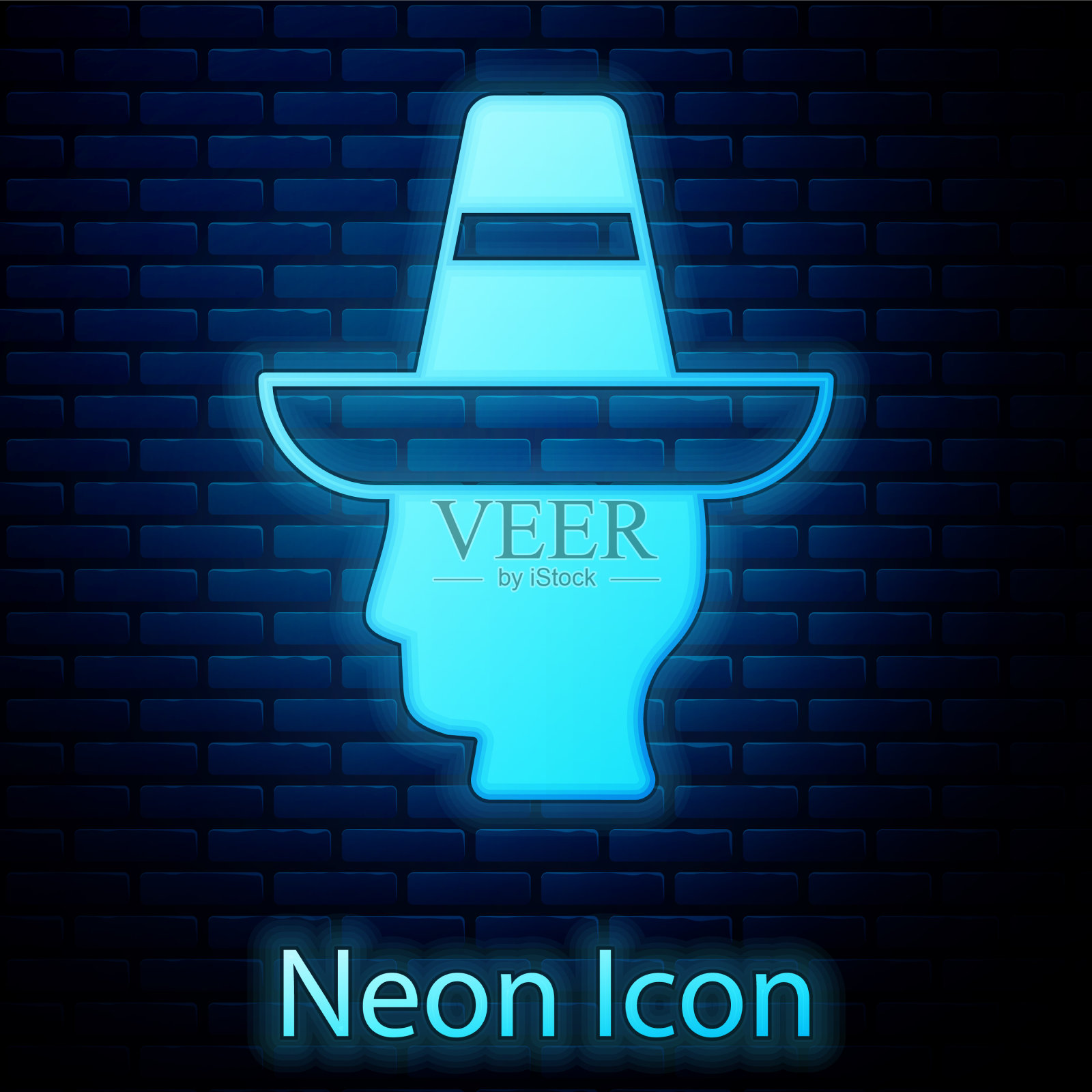 闪烁的霓虹灯墨西哥人戴帽的图标插画图片素材